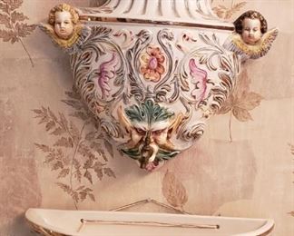 vintage Capodimonte lavabo with cherub angels