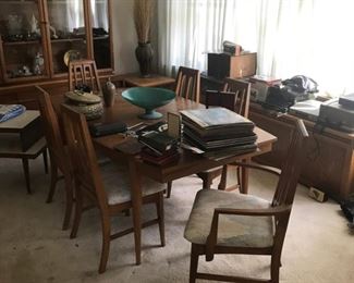 DANISH TEAK MCM DINING SET - TABLE 2 ARM CHAIRS 4 SIDE CHAIRS PLUS BUFFET CHINA CABINET. TABLE/CHAIRS WILL NEED SOME REFINISH - BUY IT NOW $1500