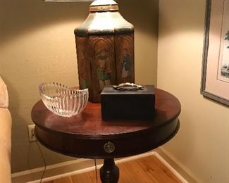 Mahogany side table circa 1950’s.
Amazing antique Asian tole lamp!