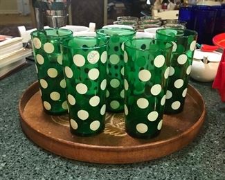 Vintage white dot green glass