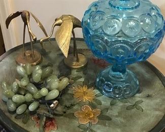 So many fabulous colored glass pieces.  Jade grapes.