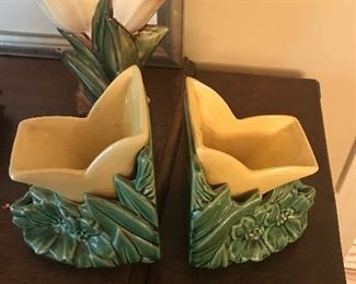 McCoy yellow tulip bookend vases