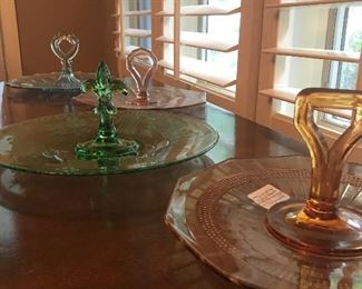 Colored glass tidbit/sandwich servers