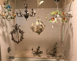 Vintage tole and bronze chandeliers 