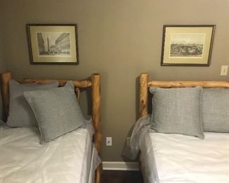 Custom log twin beds