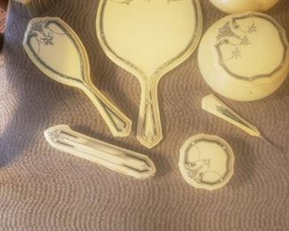 Vintage Ivory Dubarry  Pyralin 7 piece Vanity set