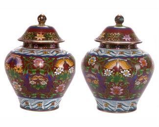 Lot 131 Pair of Cloisonne Enamel Lidded Jars, 20th Century