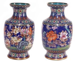 Lot 132 Pair of Cloisonne Enamel Vases, 20th Century