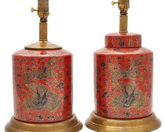Lot 79 Pair Cloisonne Enamel Table Lamps