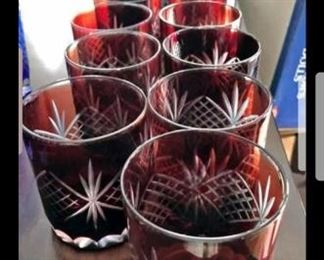 Cranberry red cut glass