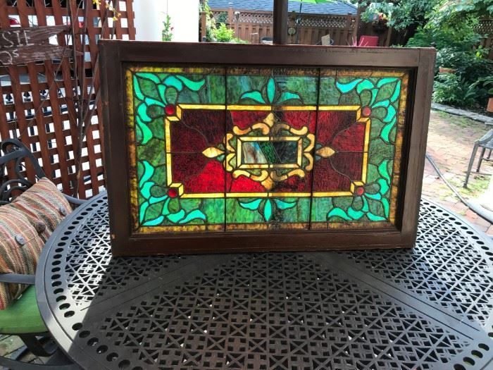 stained glass window with gem colors