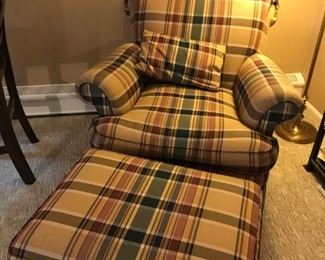 comfortable plaid chair with ottoman
