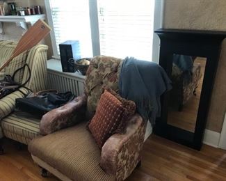 comfy chairs, pillows, mirrors