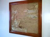 Antique hooked textile in pine frame
