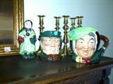 Royal Doulton character jugs and figurine, push-up candle stick collection