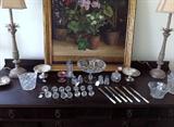 American Brilliant Period (ABP) knife rests, ice dish, salt and peppers, pearl handled knives, sterling compotes,