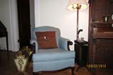 Italian magazine rack, upholstered chair, phone table (Ashland Farm).