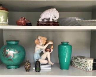 Wedgwood, Chinese Porcelain, Lavendar Jade Elephant (As Found Repaired), Chinese Box , Enamel Vase, Italian Figure