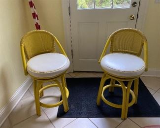 Vintage yellow wicker stools