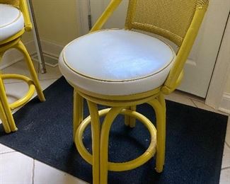 Vintage yellow wicker stools