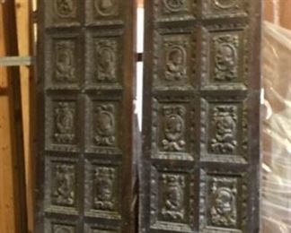 Antique carved English walnut pocket doors