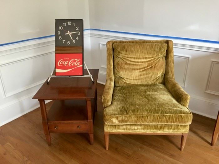 Erwin Lambeth for Tomlinson MCM chair and vintage 70's electric CocaCola clock