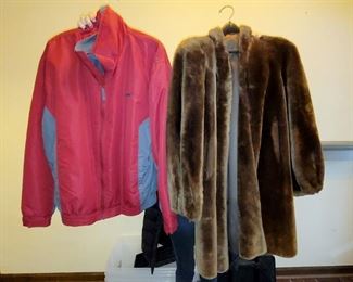 Women's coats & jackets. On right- Mouton coat (sheared lamb/sheep)