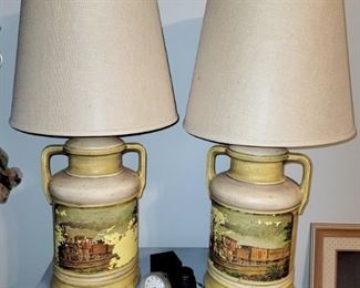 Pair of vintage crock lamps