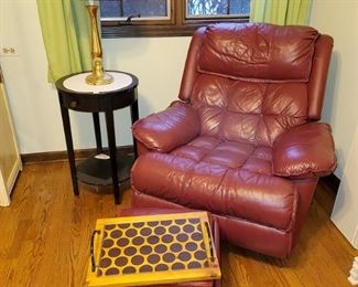 Leather recliner. Storage ottoman. 