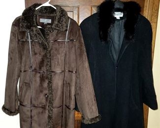 Liz Claiborne jacket, black vintage coat with fur collar