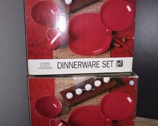 2 sets of red dinnerware