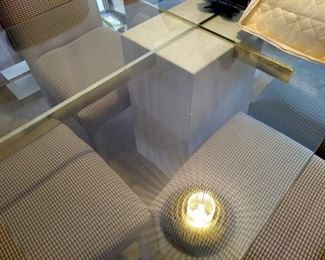Stunning glass dining room table with solid marble base!