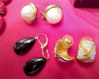 14k gold post earrings (two on left) Swarovski on right