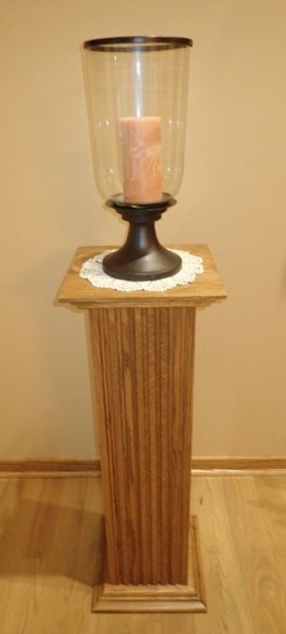 OAK PEDESTAL AND CANDLE HOLDER