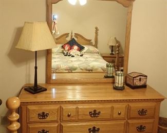 OAK MULTI DRAWER DRESSER WITH MIRROR