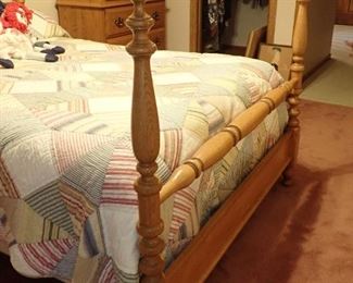 OAK FULL SIZE BED - HEADBOARD - FOOTBOARD - RAILS - MATTRESS -