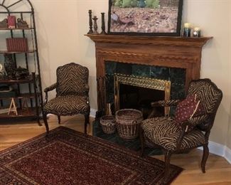 Pair of French chairs nice oriental style rug