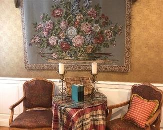 Pretty tapestry pair of French style armchairs