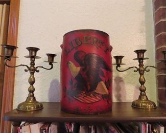 BRASS CANDLESTICKS - BUTTER CHURN