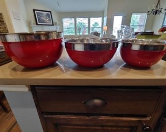 3 pc Red mixing bowl set