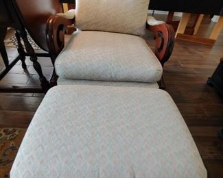 Antique upholstered chair and ottoman