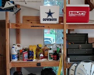 Ice Chests, tool chest, assorted cleaning compounds