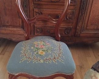 Vintage Parlor Chair, Blue Floral Needlepoint seat.  Cherry.  Good Condition.   $150.00