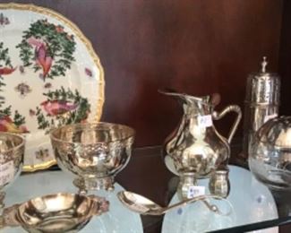 Pair of English Sterling Silver Bowls $265, A Small American Sterling Dish $48 And Silver Plated Items