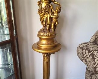 Vintage mother/daughter gold statue w/gilt stand
