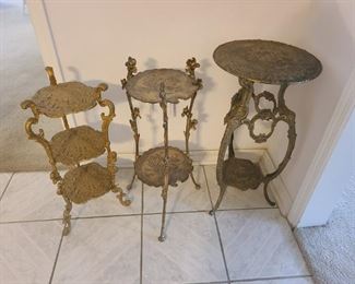 Vintage ornate heavy brass plant stands/side table