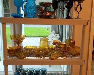 Blue and Indiana amber carnival glass - vintage pieces 