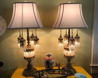 Very Special Large Crystal and Brass Lamps. 3'6" Tall. They will cast a spell on you.