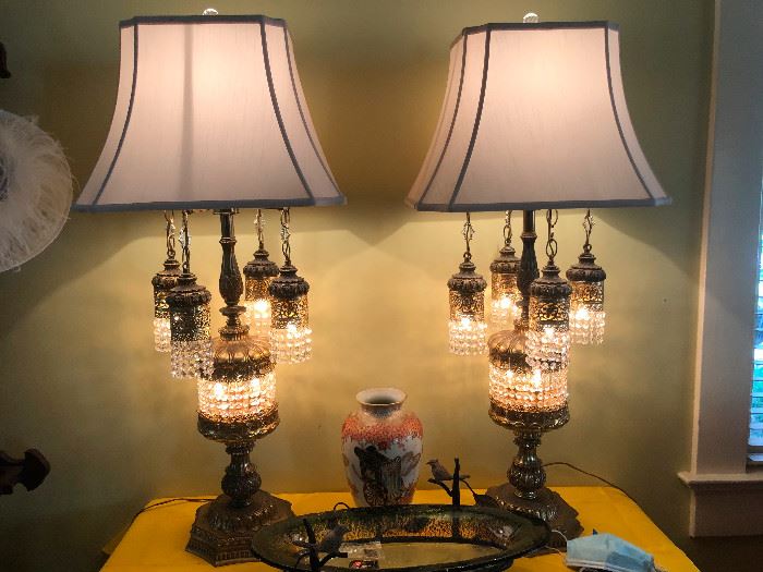 Very Special Large Crystal and Brass Lamps. 3'6" Tall. They will cast a spell on you.