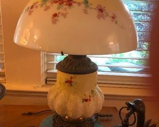 Porcelain Base of lamp is from the 1800's and hand painted, the Dome  Glass was added later and was hand painted to match the base. You need this in your life.